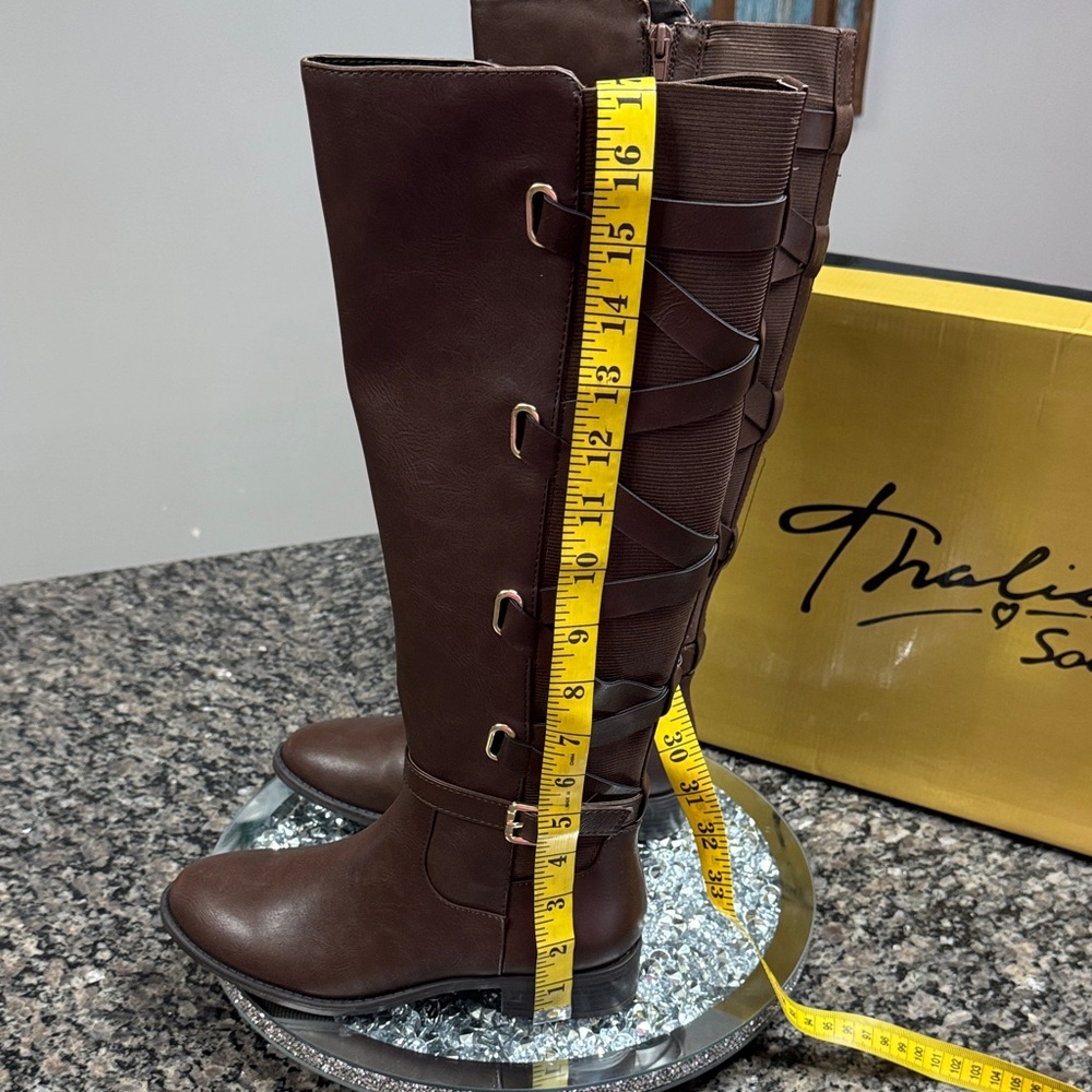 Thalia Sodi Veronica Dark Brown Heeled Boots Riding Boots NWT 7 - Picture 10 of 15
